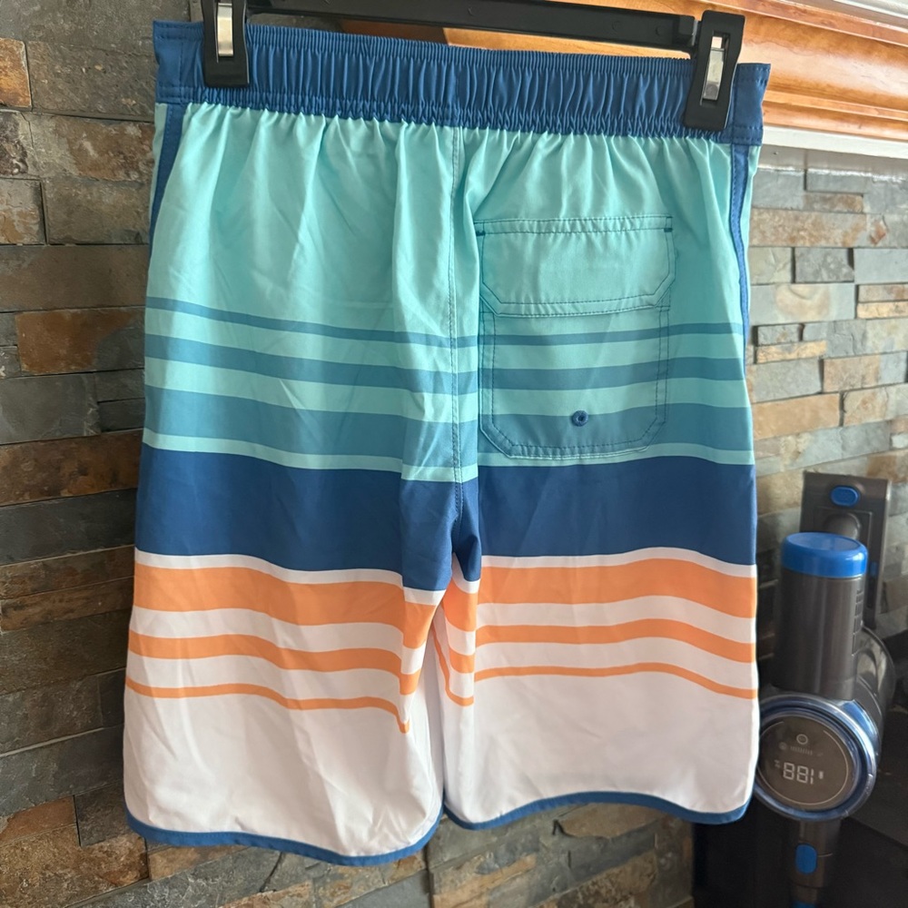 Abercrombie & Fitch Blue and Orange Striped Swim Shorts